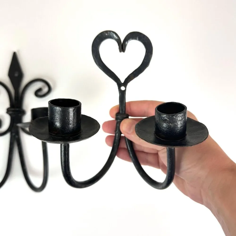 Vintage Wrought Iron Candle Sconces / Whimsigoth Candle Holders / Moody Decor